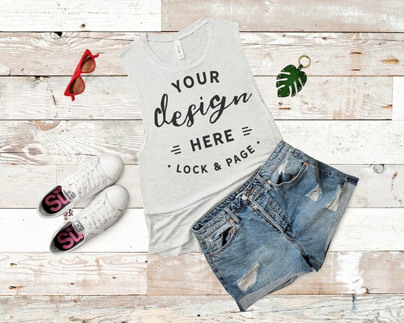 Heather Sand Bella Canvas 8803 Mockup Flowy Scoop Muscle