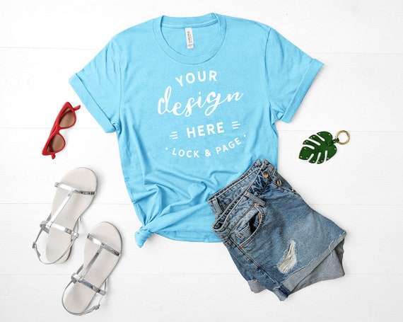 Bella Canvas 3001 Mockup Aqua Blue Unisex T-Shirt Flat