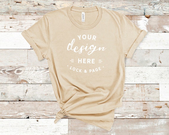 Tan Bella Canvas 3001 T-Shirt Mockup Plain Beach House