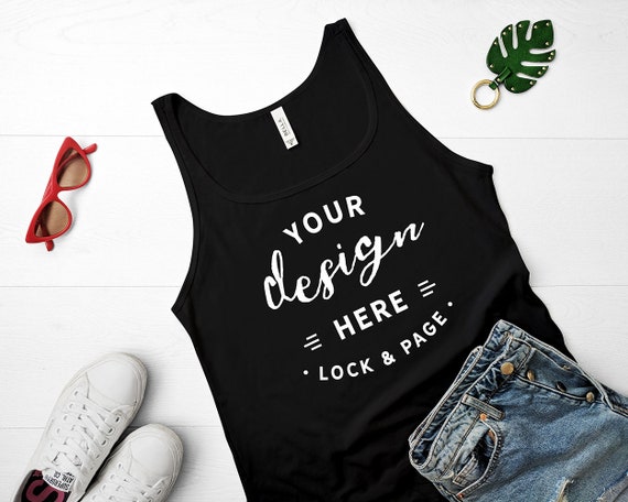 Black Tank Top Bella Canvas 6488 Jersey Mockup Flat