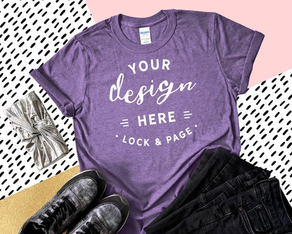 Gildan 6400 Heather Purple T Shirt Mockup Feminine Flat Lay New Logo 3d Psd Mockups Free Downloads File