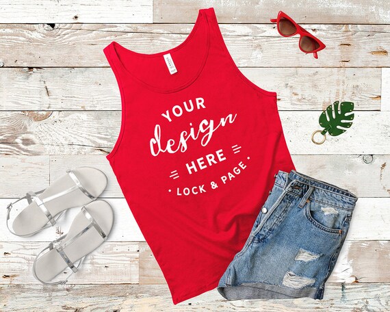 Red Tank Top Mockup Bella Canvas 3480 Jersey Flat