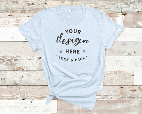 Heather Blue Bella Canvas 3001 T-Shirt Mockup Plain Beach