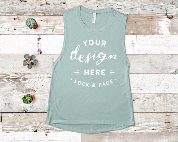 Bella Canvas 8803 Dusty Blue Mockup Flowy Scoop Muscle