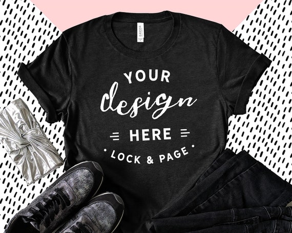 Heather Black Bella Canvas 3001 T-Shirt Mockup Feminine Flat Heather Black Bella Canvas 3001 T-Shirt Mockup Feminine Flat