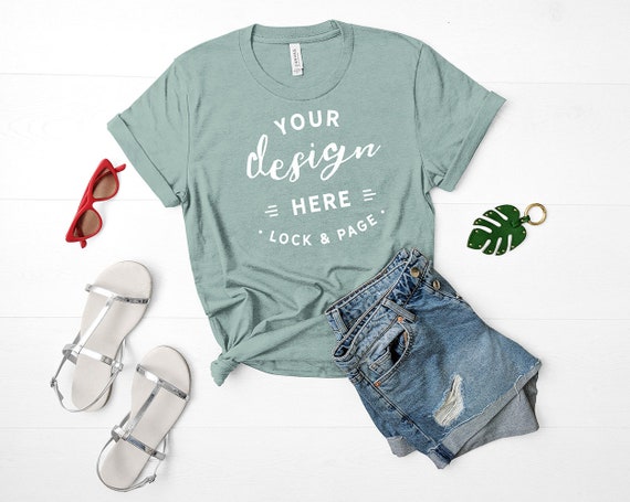 Bella Canvas 3001 Mockup Heather Dusty Blue Unisex T-Shirt