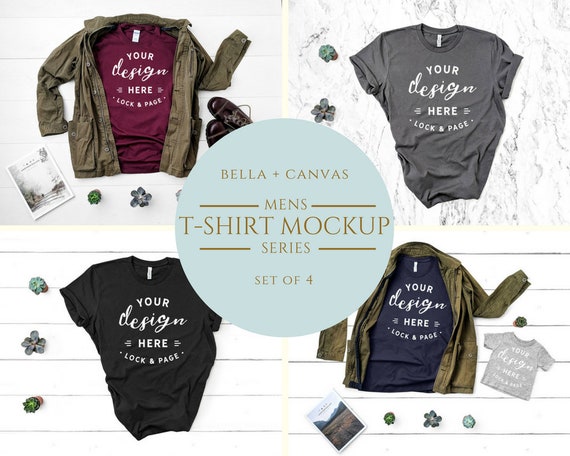 Mens T-Shirt Mockup Bundle Bella Canvas Gildan T-Shirt Flat