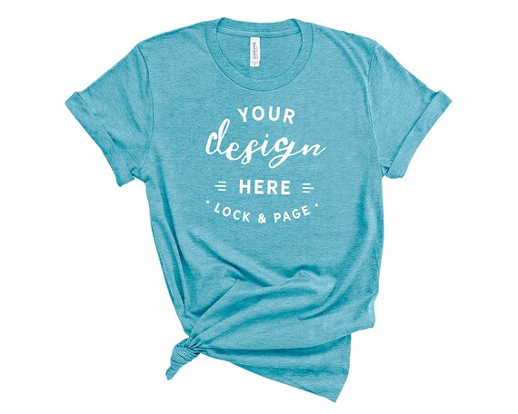Heather Aqua Bella Canvas 3001 T-Shirt Mockup Plain