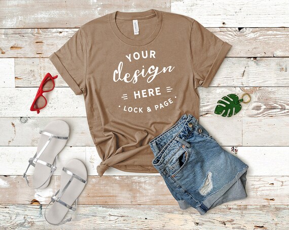 Bella Canvas Pebble Brown 3001 Mockup T-Shirt Flat Lay