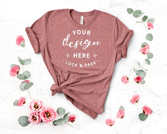 Floral Bella Canvas 3001 Heather Mauve Feminine Tshirt Mockup Etsy