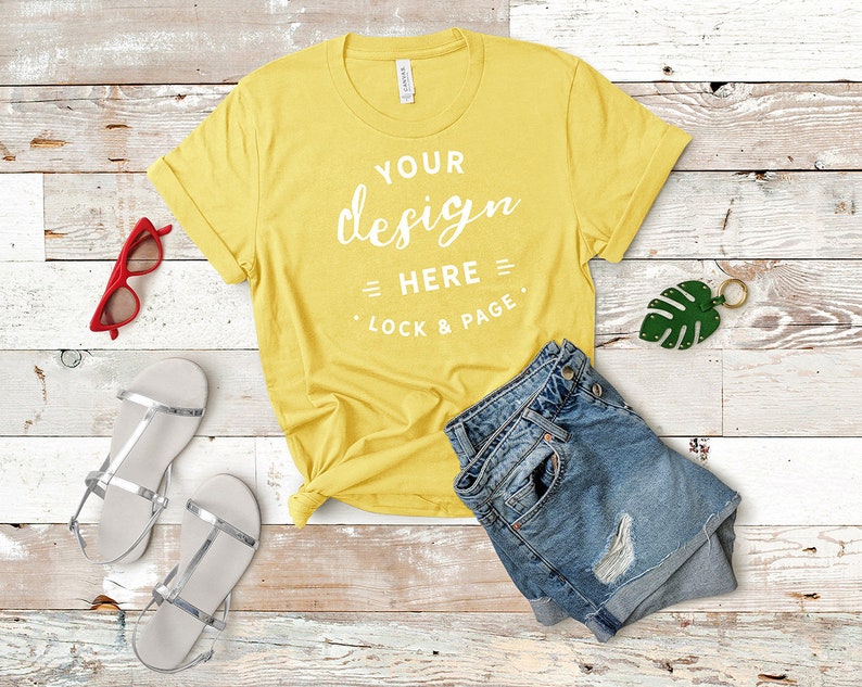 Download Bella Canvas Maize Yellow 3001 Mockup TShirt Flat Lay ...