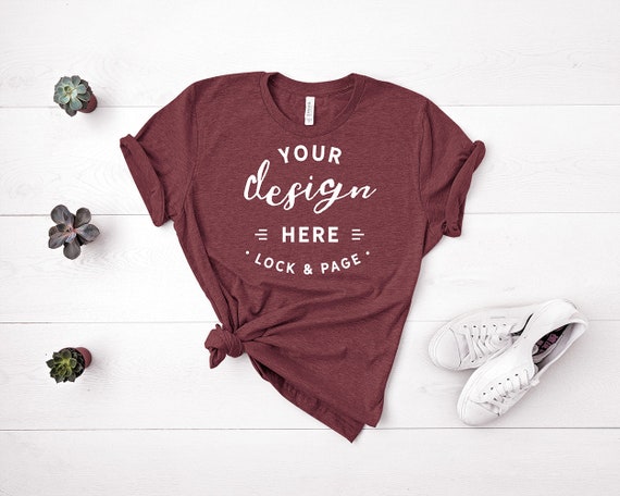 Bella Canvas 3001 Heather Maroon Unisex T Shirt Mockup Flat Etsy