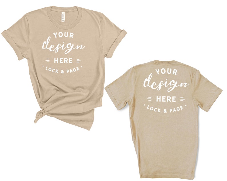 Download Tan Bella Canvas 3001 Front And Back T-Shirt Mockup Plain ...