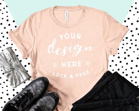 Heather Prism Peach Bella Canvas 3001 T Shirt Mockup Girly Etsy
