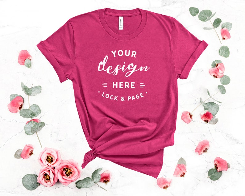 Download Bella Canvas 3001 Berry Floral Feminine T-Shirt Mockup ...