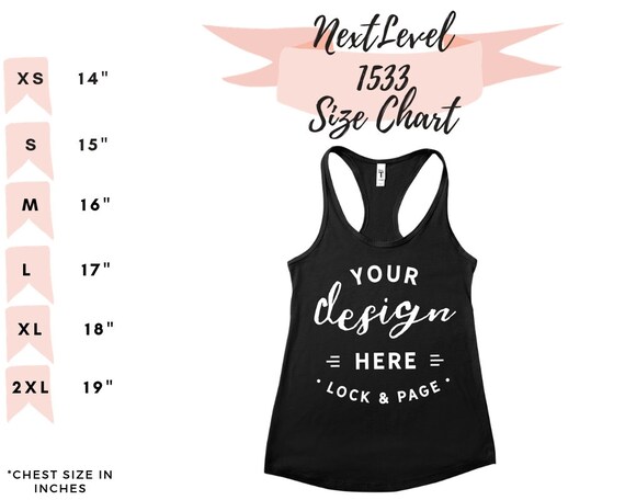 Next Level 1533 Size Chart T-shirt Tank Top Muscle Racerback Vest Mockup  Flat Lay -  Canada