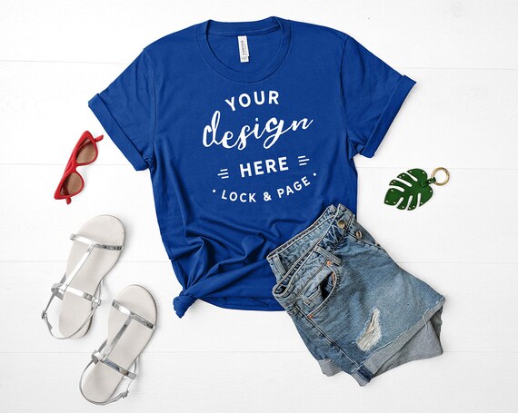 Bella Canvas 3001 Mockup True Royal Blue Unisex Tshirt Flat Etsy