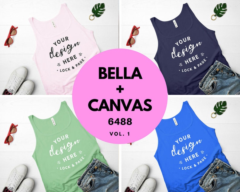 Jersey Tank Top Mockup Bundle Bella Canvas 6488 Green Pink Blue Navy Women/'s Vest T-Shirt Mockup Summer Gym Fitness Vol 1