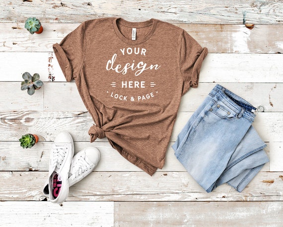 Bella Canvas 3001 Heather Brown Unisex Tshirt Mockup Flat Lay Etsy