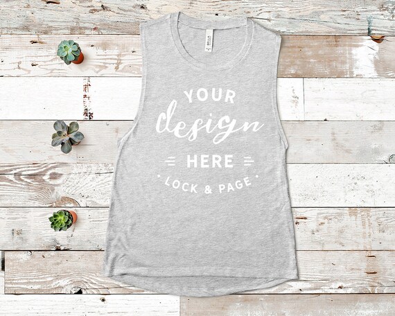 Bella Canvas 8803 Mockup Athletic Heather Muscle Tank Top Mockup Summer Mockup Shorts Sunglasses Shoes Flat Lay Cute Ladies TShirt Mockup