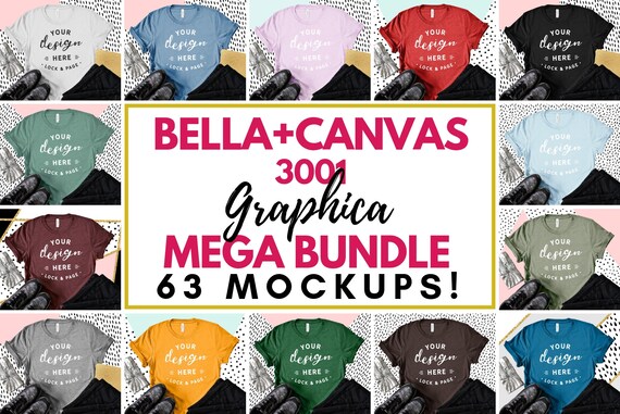 T Shirt Mockup Bella Canvas 3001 Mega Bundle Stylish Abstract Etsy