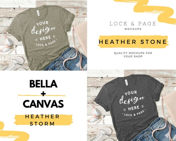 Bella Canvas Bundle Mockups 3001 T Shirt Flat Lay Heather Etsy