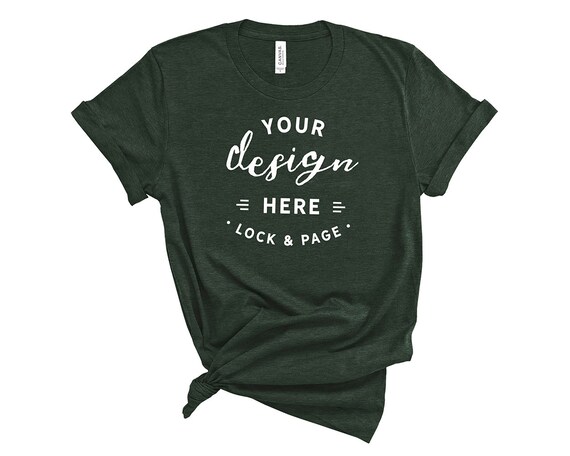 Heather Forest Bella Canvas 3001 T Shirt Mockup On Plain White Etsy