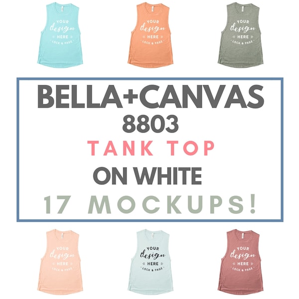 Bella Canvas 8803 Tank Top Mockup Bundle On Plain White Background