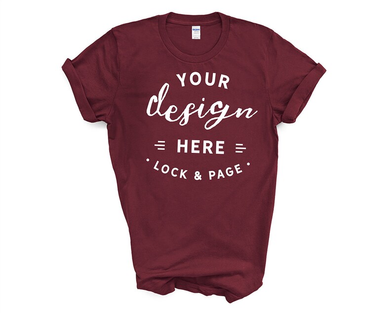 Download Maroon Gildan 64000 T-Shirt Mockup Men's Or Unisex Flat | Etsy
