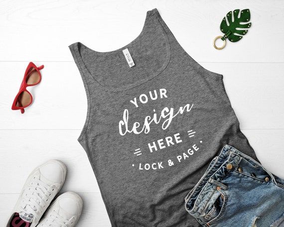 Tank Top Mockup Bella Canvas 6488 Deep Heather Grey Jersey Etsy