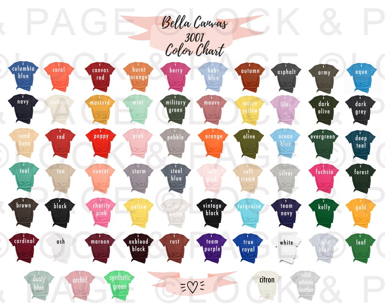 Bella Canvas 3001 Solids T-shirt Color Chart Every Single - Etsy