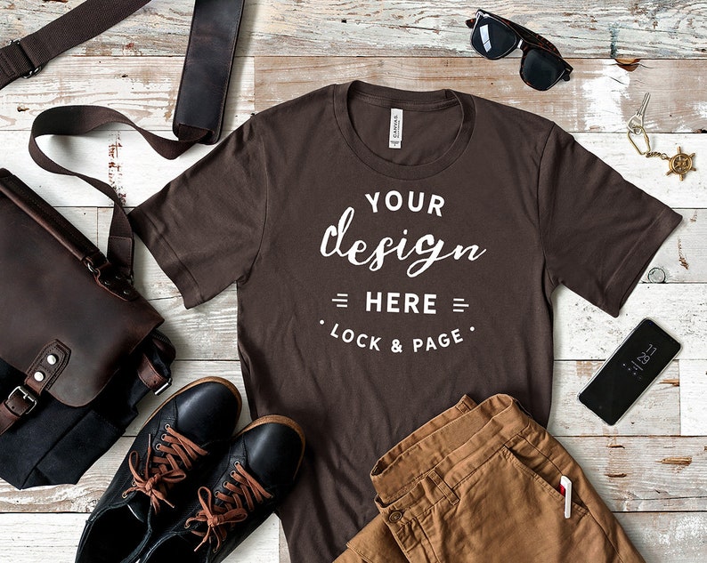 Download Mens Brown Bella Canvas 3001 T-Shirt Mockup Masculine ...