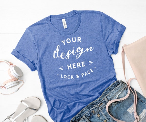 Bella Canvas 3001 Mockup Heather Columbia Blue Tshirt Flat Lay Etsy
