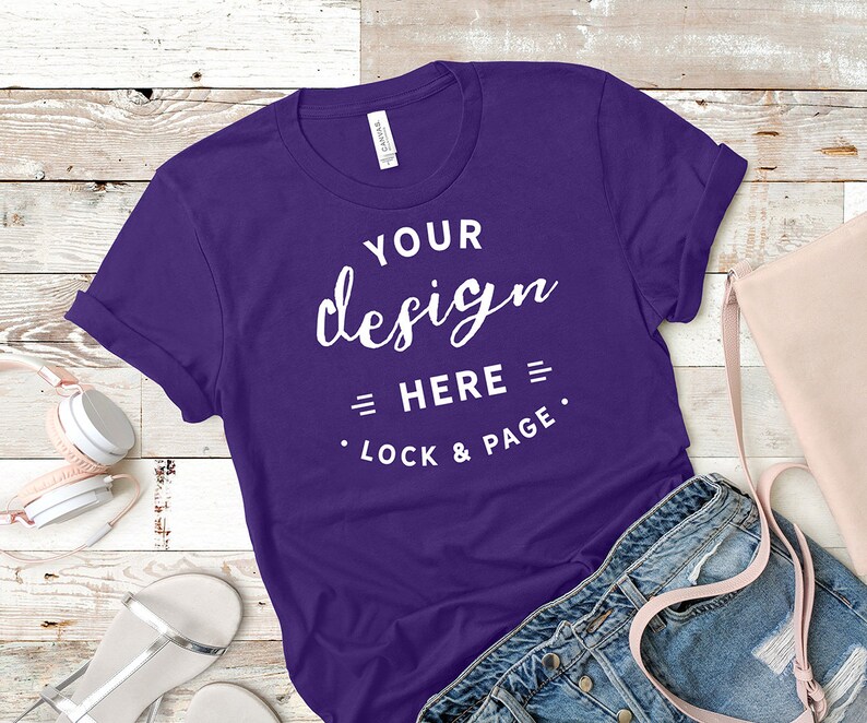 Download Team Purple Bella Canvas 3001 Mockup TShirt Flat Lay Beach ...