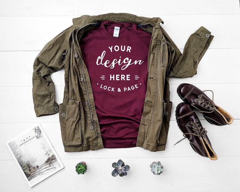 Download Gildan Maroon Unisex TShirt Mockup Flat Lay Mens Shirt Mock Up | Etsy