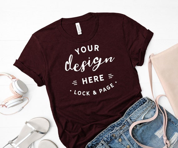 Bella Canvas 3001 Mockup Heather Cardinal Tshirt Flat Lay Etsy