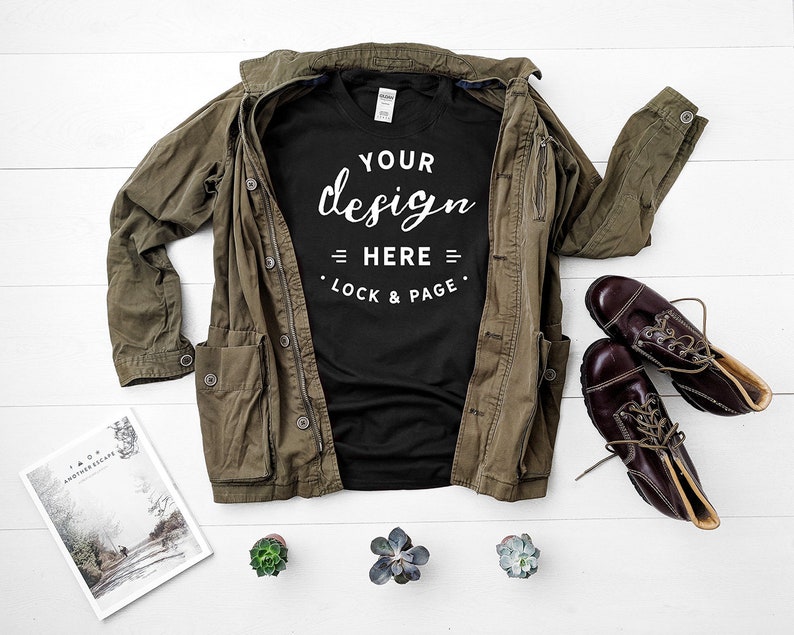 Gildan Black Unisex Tshirt Mockup Flat Lay Mens Shirt Mock Up Etsy