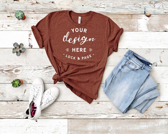 Bella Canvas 3001 Heather Clay Unisex Tshirt Mockup Flat Lay Etsy