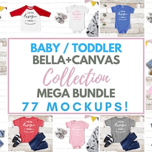 Baby Toddler Bella Canvas Mockup Mega Bundle, Kids Boy Girl Cute T-Shirt Mockups Featuring 3001B 3001T 3200Y 3413Y 100B 134B 3200T