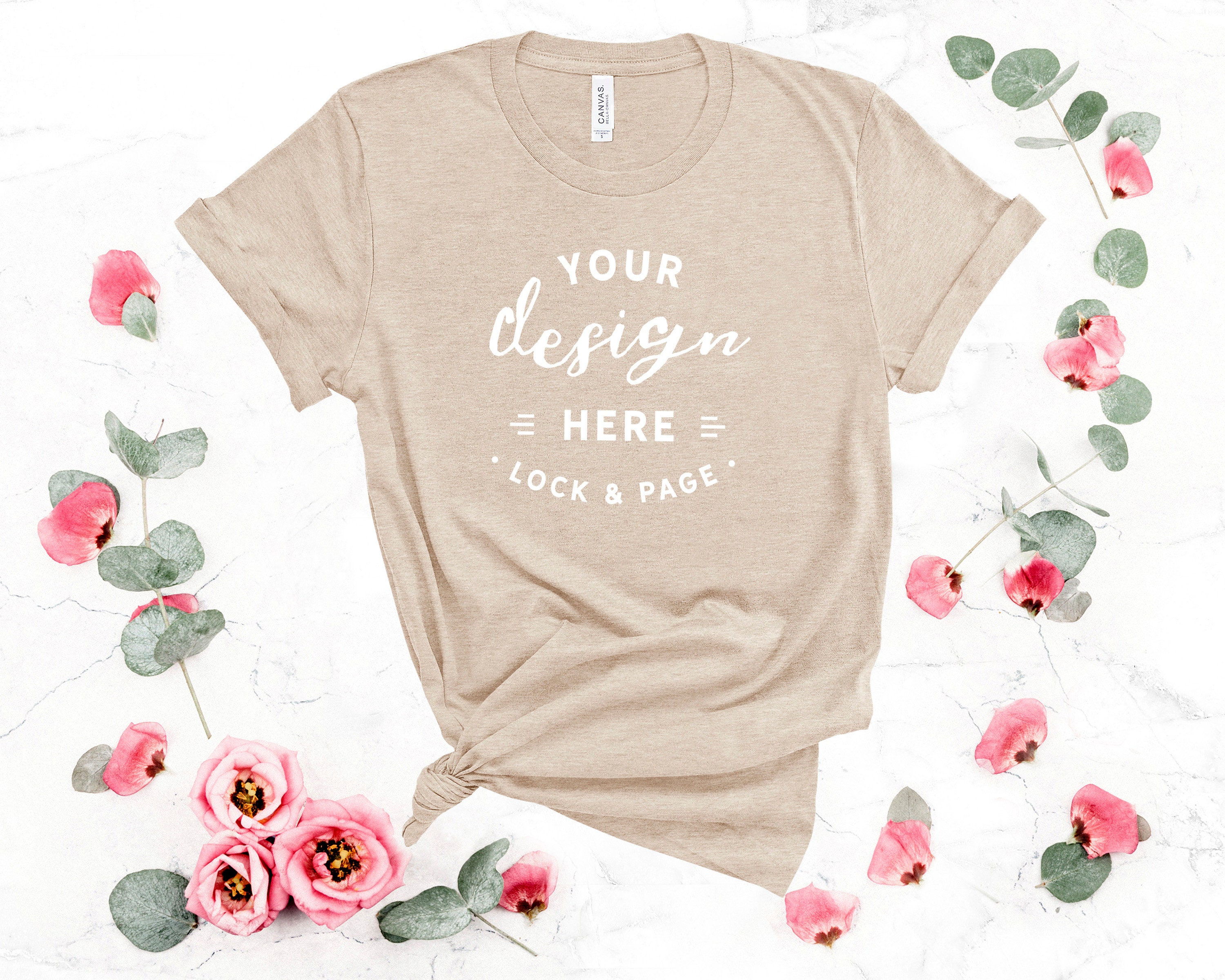 Download Bella Canvas 3001 Heather Tan Floral Feminine T-Shirt ...