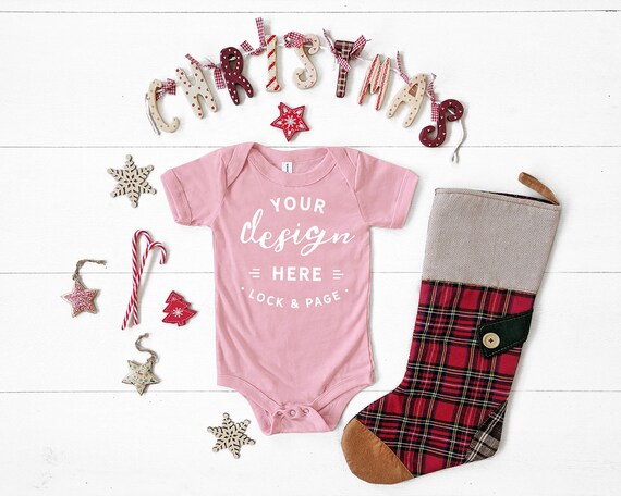 Pink Bella Canvas 134b Triblend Christmas Baby Romper Suit Etsy