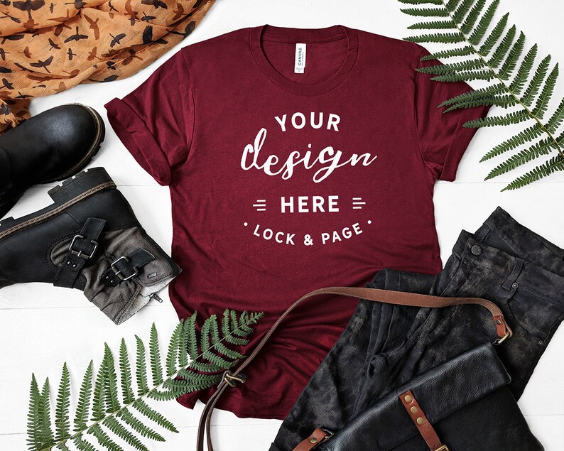 Fall T Shirt Mockup Bella Canvas 3001 Autumn Maroon Autumnal Etsy