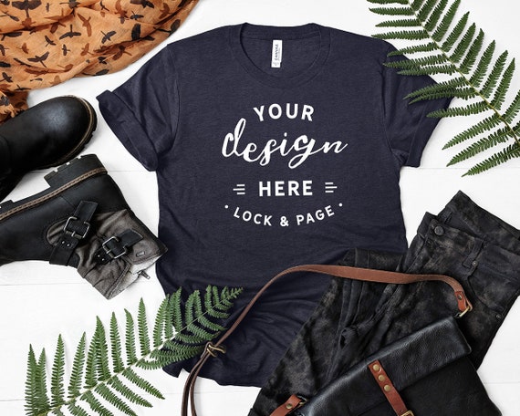 Heather Midnight Navy Bella Canvas 3001 Fall T Shirt Mockup Etsy