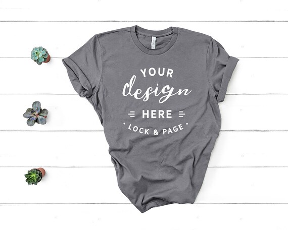 Bella Canvas 3001 Storm Unisex Tshirt Mockup Flat Lay Dark Etsy
