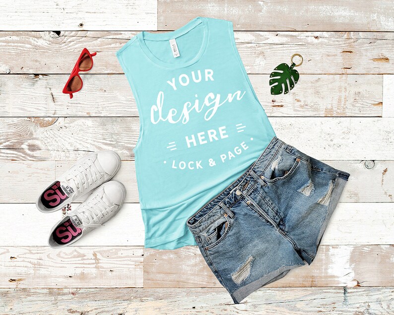 Download 8803 Bella Canvas Teal Mockup Flowy Scoop Muscle Tank Top ...