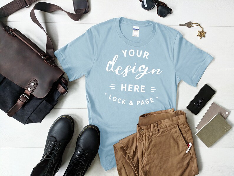 Download Men's Light Blue Gildan 64000 T-Shirt Mockup Masculine | Etsy