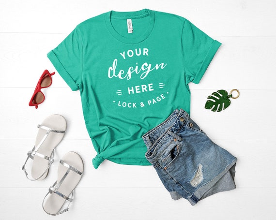 Bella Canvas 3001 Mockup Kelly Green Unisex Tshirt Flat Lay Etsy