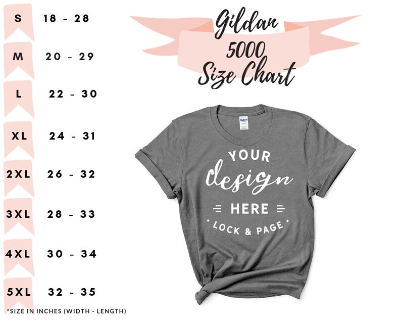 Download Women's Gildan 5000 Size Chart T-Shirt Mockup Flat Lay | Etsy