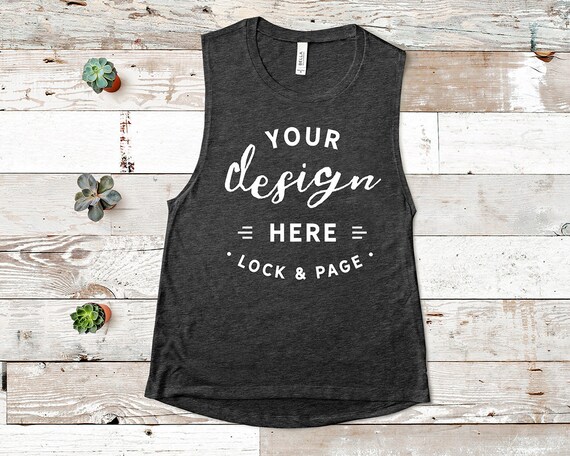 Bella Canvas 8803 Dark Heather Mockup Flowy Scoop Muscle Tank Top