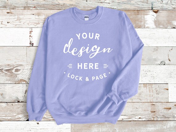 Violet Gildan 18000 Unisex Sweatshirt Mockup Jumper Flat Lay on Beach House Background Etsy